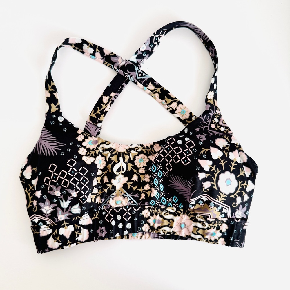 Seafolly Free Spirit Floral Bralette Swim Top Adjustable Cross Back Black Size 2